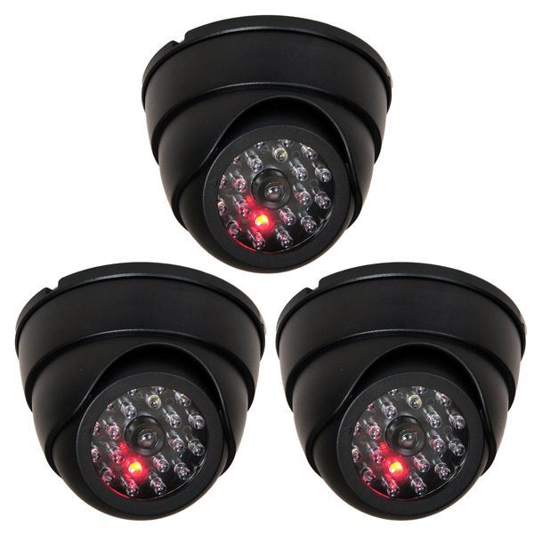 3Pack Dome Dummy Security Cameras - dummy CCTV Surveillance with IR &amp; LED