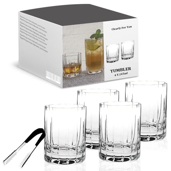 Set of 4 - Tumblers for Bourbon, Scotch Whisky, Cocktails, Cognac - 245ml