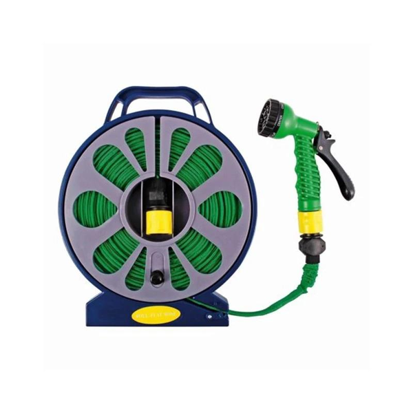 50ft 15m Lay Flat Garden Hose with 7-Pattern Spray Gun &amp; Storage Reel