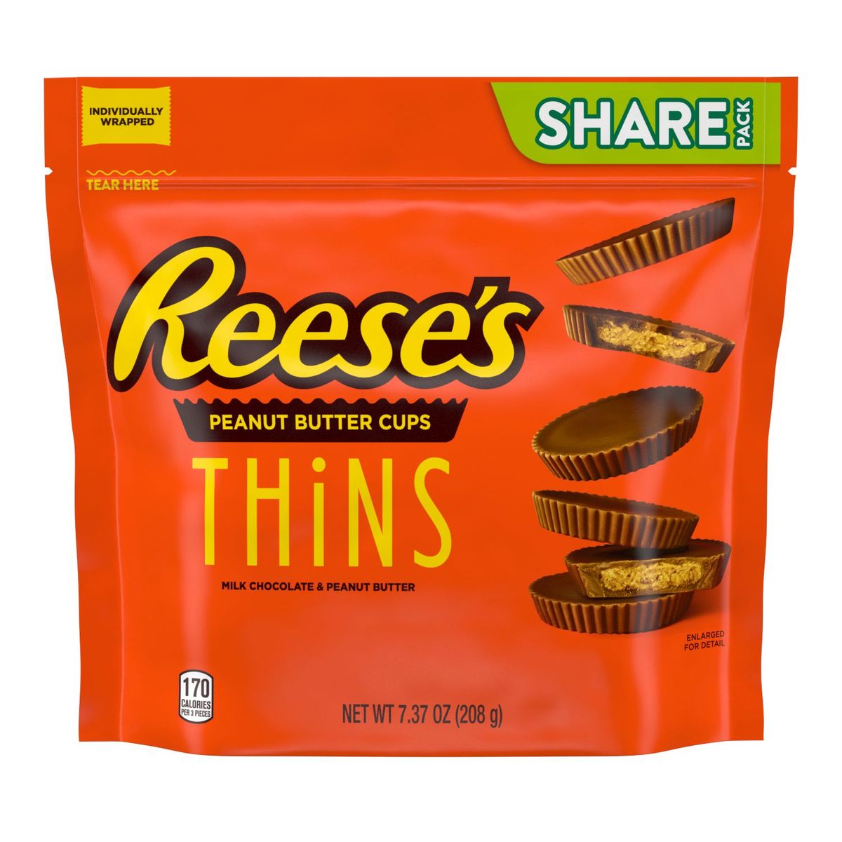 REESES THiNS Milk Chocolate Peanut Butter Cups Candy, Individually 