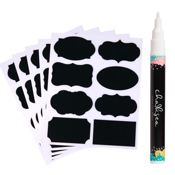 120 PVC Erasable Waterproof Label Stickers + Chalk Marker - 3mm Nib