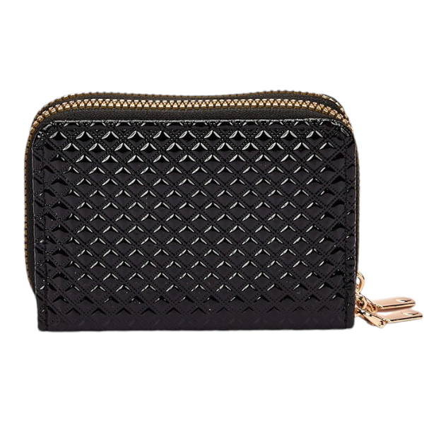 Elegant Textured Dual-Zipper Card Wallet - Black