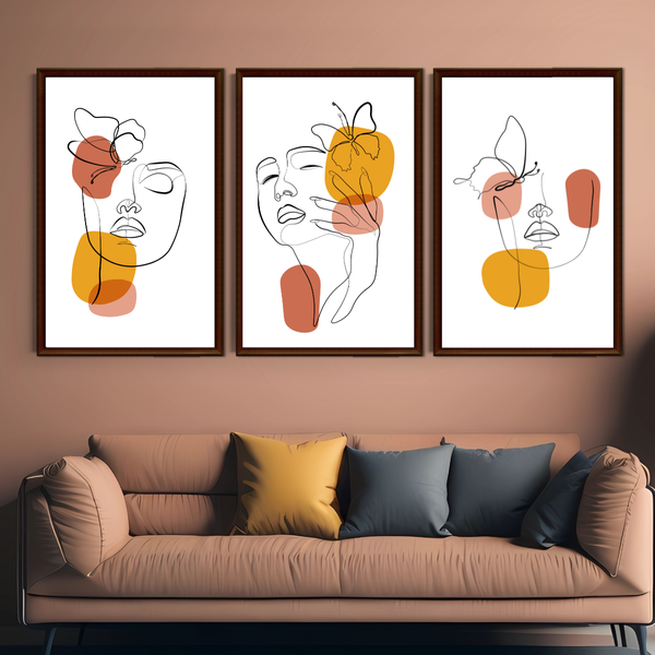 Set of 3 Line Drawing Wall Art Decor Prints - A3 Size - (Unframed)