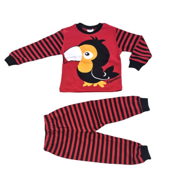 Boys Red and Black Pyjama Set with Bird Print