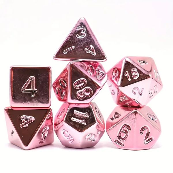 7-Piece Acrylic Pink Plated Multi-Sided RPG Polyhedral Dice Set