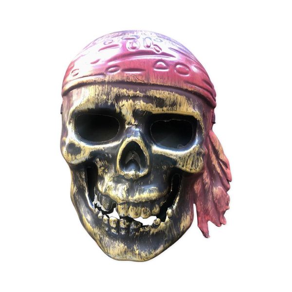 Pirate Skull Face Mask Costume- Antique Gold &amp; Red
