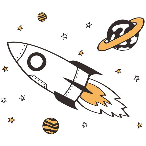 Large Rocket and Space Themed Kids Room Wall Art-Sticker-Decor