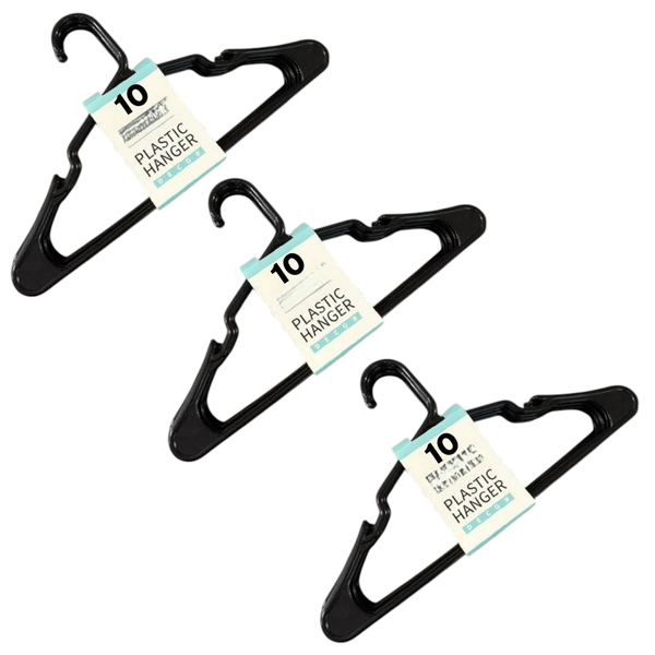 30 - Piece set Black Plastic Hangers, Non-Slip - 40.5 x 0.5cm.