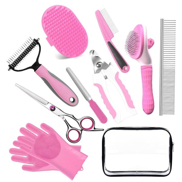 Pet Grooming Kit with Shedding Brush, Nail Clipper &amp; Trimmer