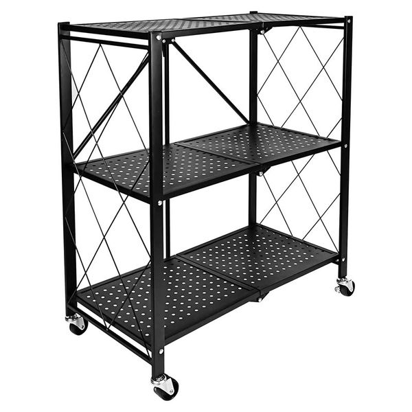 3-Tier Heavy Duty Foldable Metal Rack Storage with Wheels