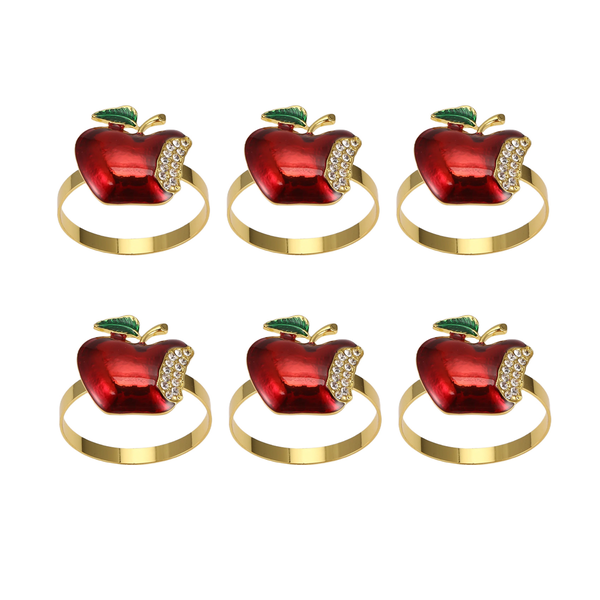 Napkin Rings Set of 6, Red Apple Napkin Ring for Wedding, Dinner Party, Ba