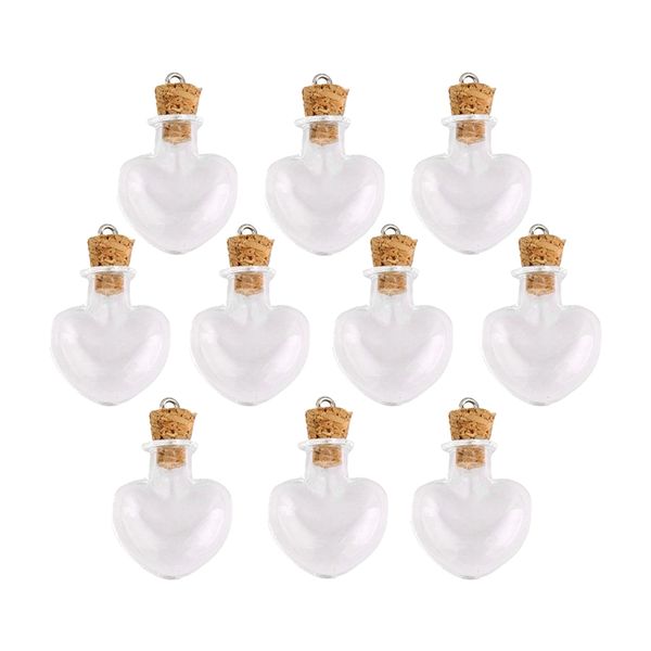 10 Piece Glass Cork Bottle Glasses Ampoules Wool Bottle Pendants Heart Form