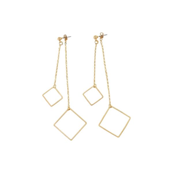 Women's Geometric Double Square Design Earring Jacket - Gold