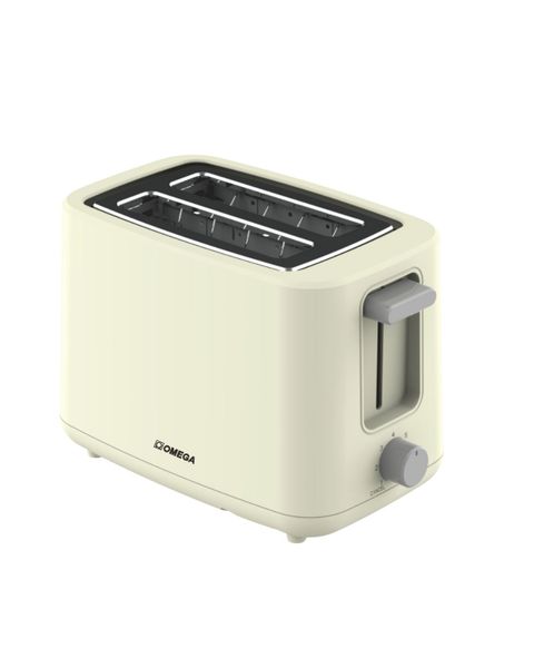 Omega 2-Slice Cream/Beige Toaster with 7 Toasting Levels &amp; Anti-Slip Base