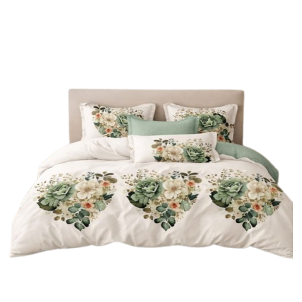 Linen Boutique - Duvet Cover Set Reversible-WhiteGreenBouquet