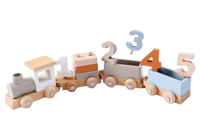 Wooden Montessori Number Train - Birthday Décor &amp; Toddler Toy (1-5)