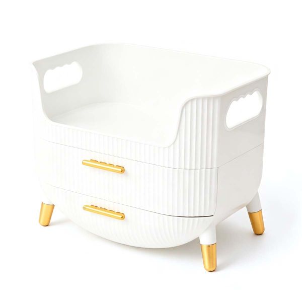 Portable Makeup Organizer w/Handle Drawers Multi Comp Skincare Storag