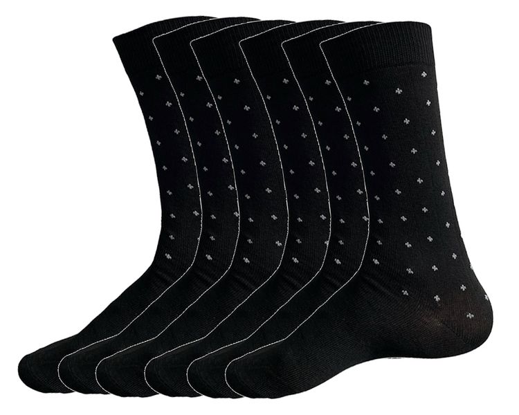Mens Black Dots Premeium Quality Cotton Socks - 6 Pairs - One Size