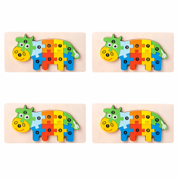 4 Pack - Educational Cow Building Blocks - Multicolour