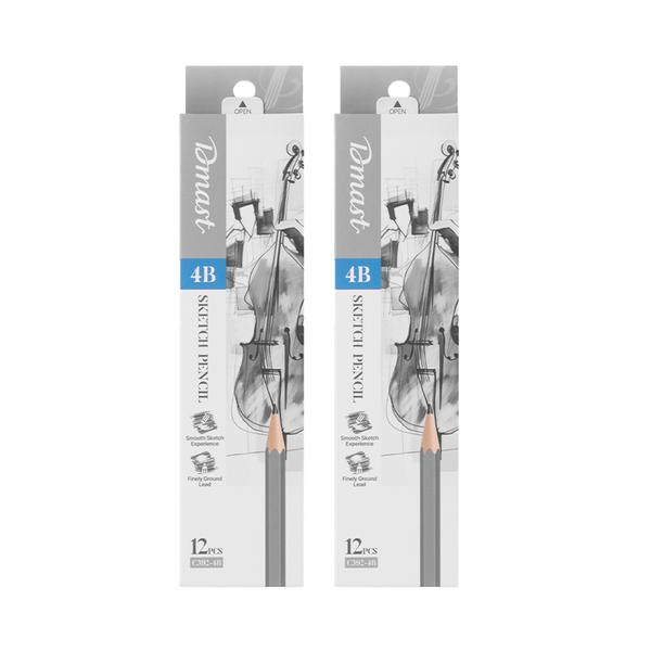 Dmast Sketching Pencil 4B 12pcs Black 2 packs