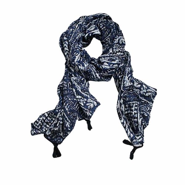 Navy &amp; White Pattern Scarf