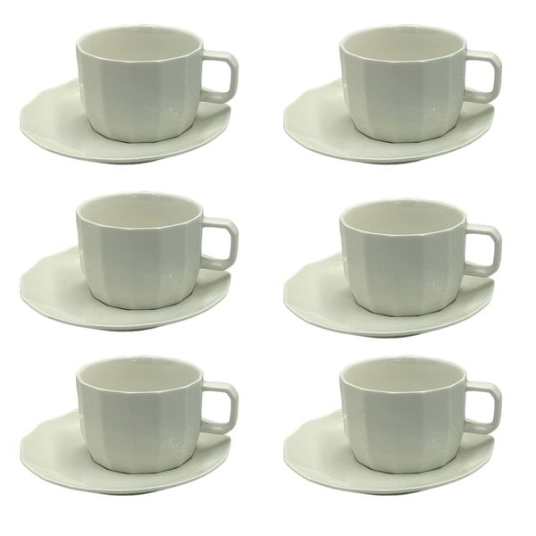 6 Piece Cup &amp; Saucer 200Ml Grooved Modern