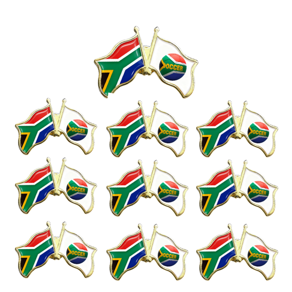 10PK South Africa &amp; Soccer Duo Flag Lapel Pin Badge Souvenir Novelty Gift
