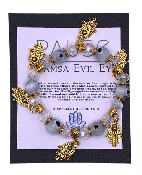 Pause White and Gold Evil Eye Bracelet