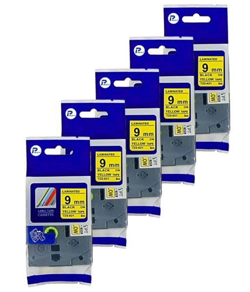 PUTY Compatible with Brother Label TZ-621/TZ621 Black on Yellow Tape 9mm x5