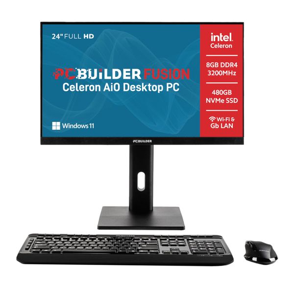 PCBuilder FUSION 24 Intel Celeron G6900 Windows 11 AiO Desktop PC