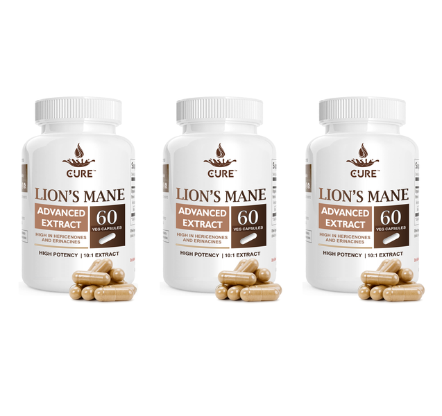 Cure High Potency Advanced Organic Lion's Mane Mushroom Extract 3-Pack