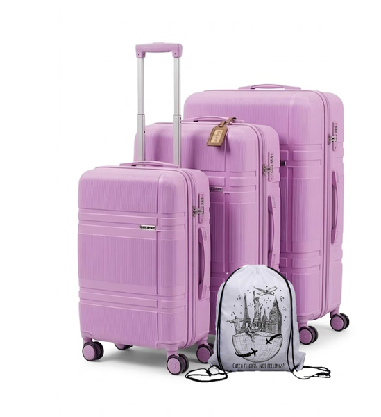 3-Piece Hardshell Luggage Set | Bubblegum Pink Suitcase Set with String Bag