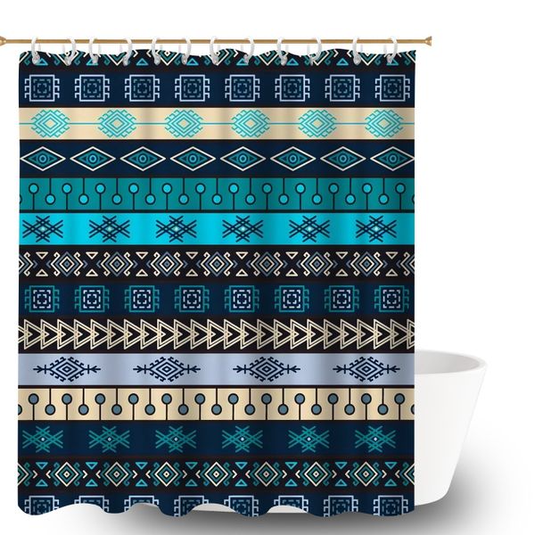 Ethnic Print Shower Curtain for Bathroom, 180x180cm Bath Curtain Decor