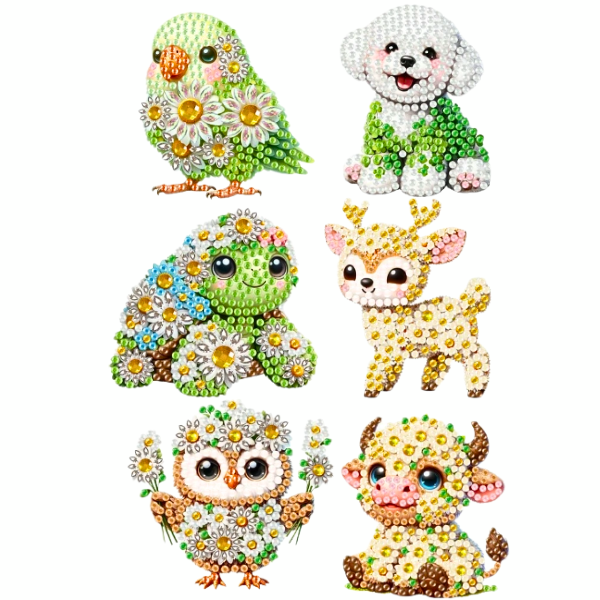 Ironing Beads - Diamond Dot Painting Fridge Magnet Kit - Animals - 6 Pack