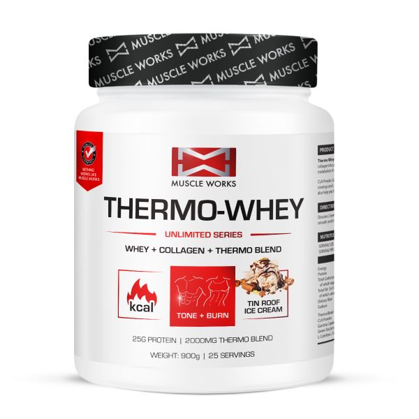 Muscle Works Thermo Whey Protein 900g Tin Roof Ice Cream