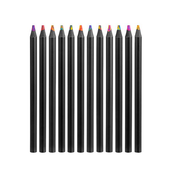 12 Color Magical Gradient Rainbow Pencil, DIY Thick Black Wood Pencil