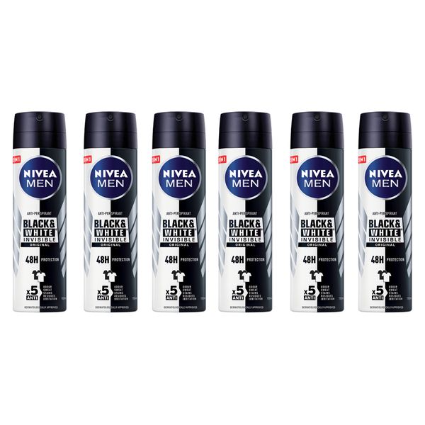 NIVEA MEN Black &amp; White Invisible Original Anti-perspirant Spray, 6x150ml