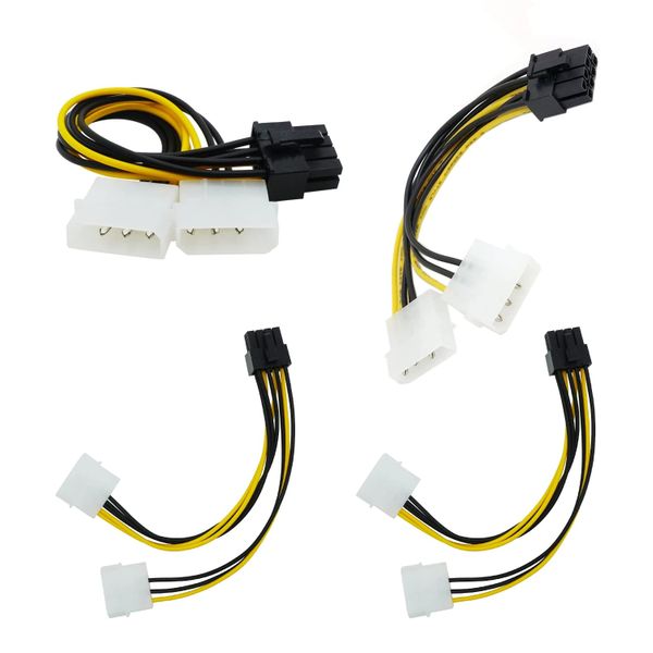 4PCS 20cm Dual Molex 4-Pin Male to 8-Pin Male PCIE Power Converter Cable