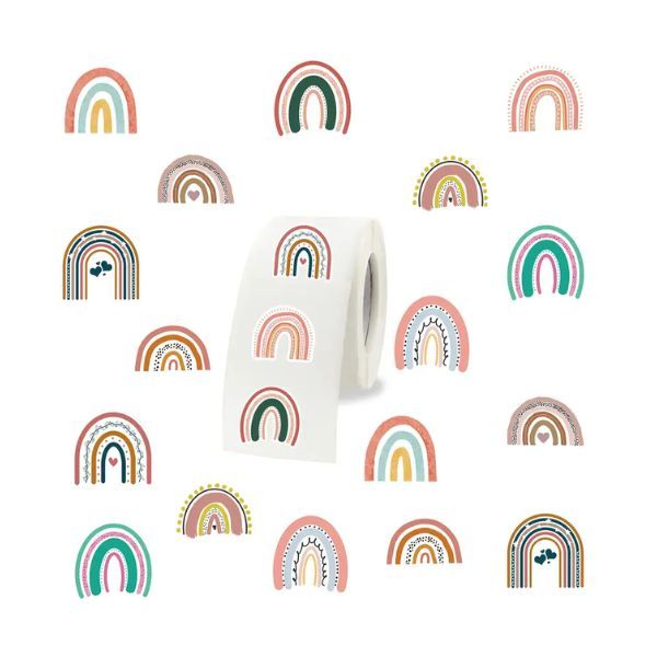 Beautiful Boho Rainbow Journaling Stickers - Mini Roll of 50 Stickers