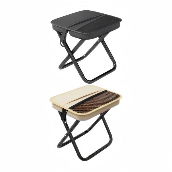 2 Pack Portable Folding Stools with Shoulder Straps - White &amp; Black
