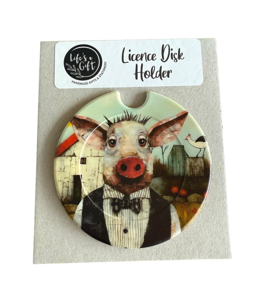 Licence Disk Holder - Big Ear Red Snout Farmer Pig
