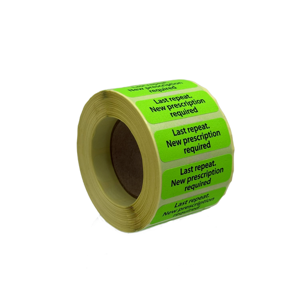 1 Roll Warning Label Last Repeat. New Prescription Required 1000s
