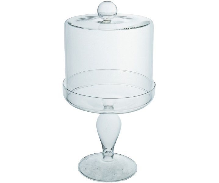 Single Cupcake Platter Footed Glass with Dome - 12 x 23cm