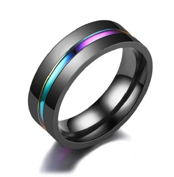 Men's Black and Color Stripe Stainless Steel Ring Size 12 (RG-007-12)