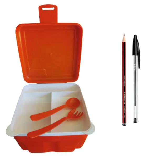 Double Compartment Lunch Box with Cutlery &amp; Stationery-DL150