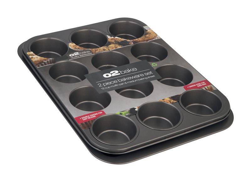 O2 Bake Black Carbon Steel Muffin Pan &amp; Baking Sheet