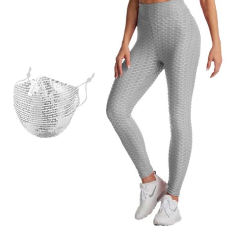 Honeycomb Butt Lift Yoga Pants Tight Leggings & Sequin Face Mask
