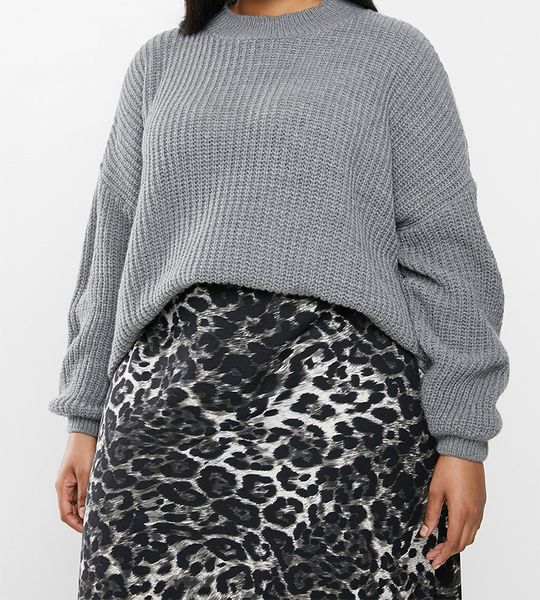 Women's Glamorous Plus High Neck Jumper- Grey