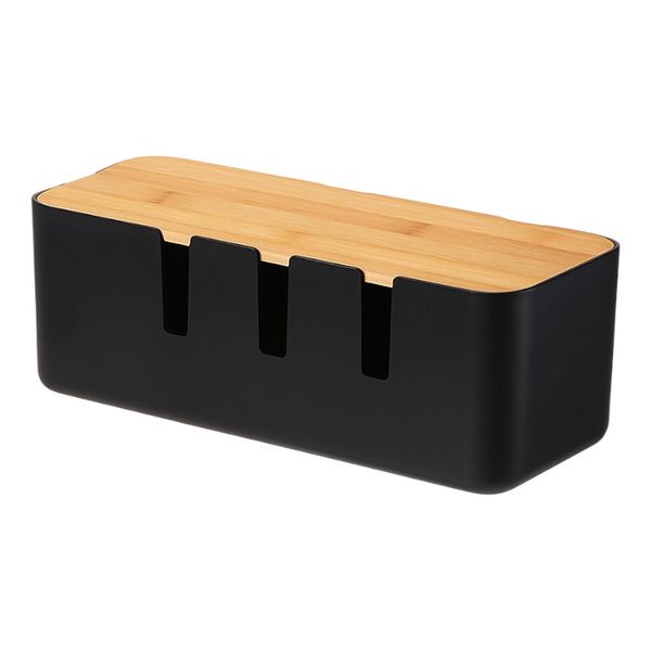 Minimalist Bamboo Lid Cable Management Box - Black