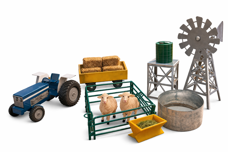 Farm Steel Toy Set Tractor and Sheep Klein Plasie Set - Blue